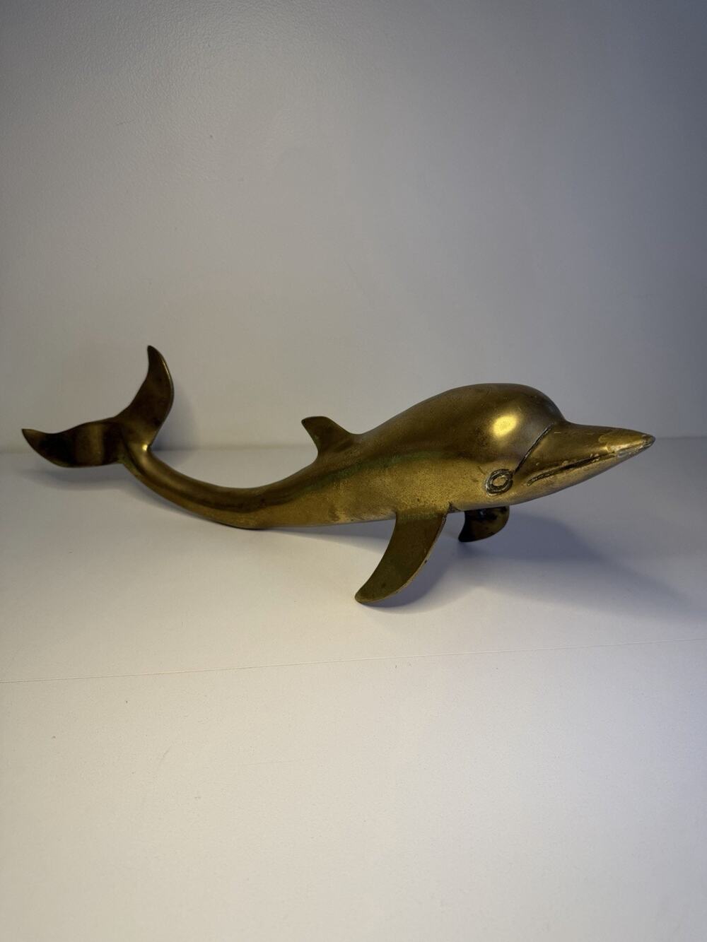 RARE Tail Up Large Vintage Brass 17” Dolphin Sculpture Mid Century Decor Bookend